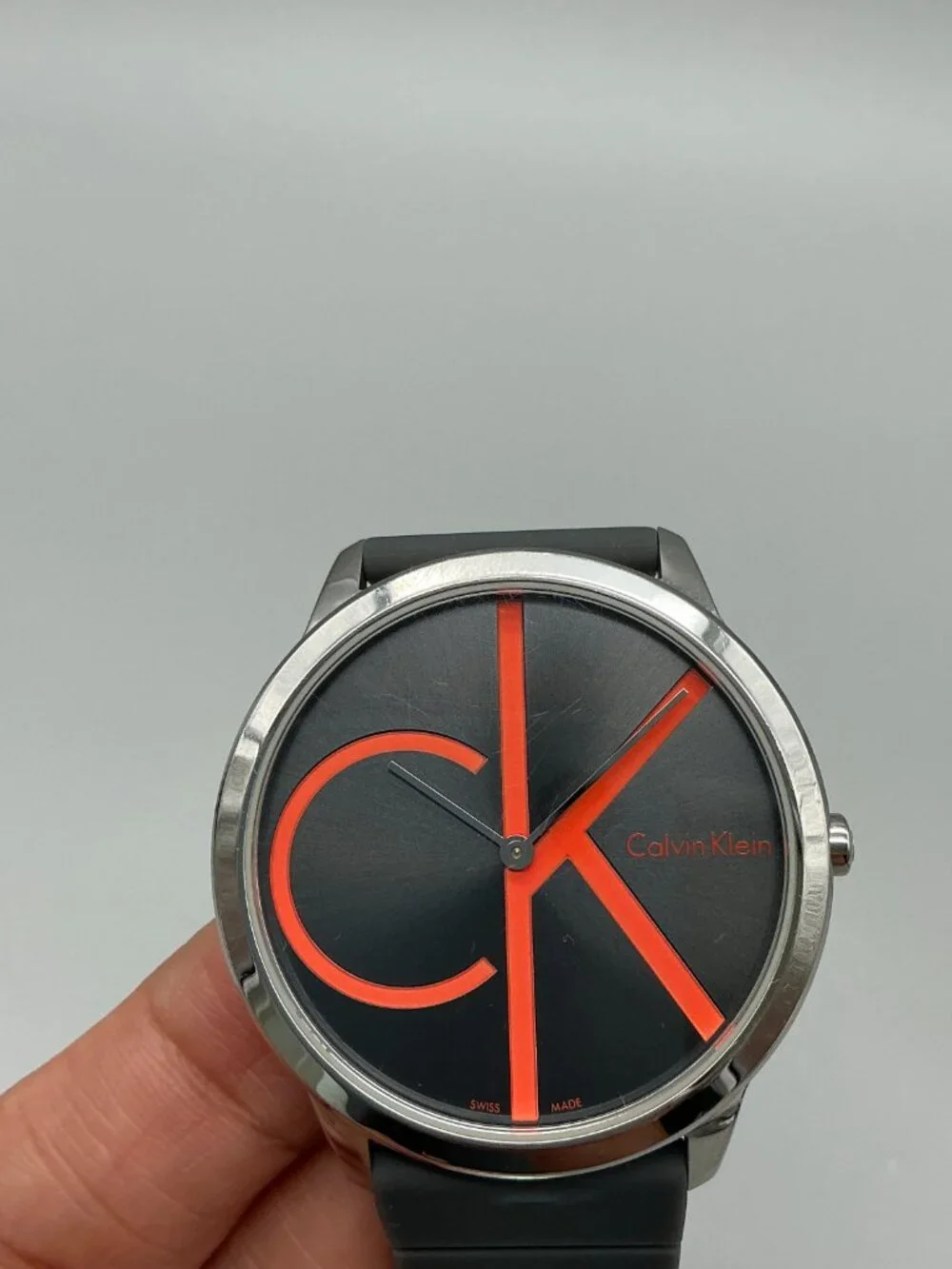 Calvin Klein Minimal Unisex 40mm Silver Tone Black Red Dial Stainless Steel Case